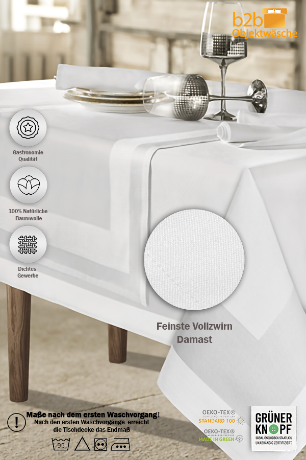 Tischdecke 140 x 180 cm, weiß mit Atlaskante
