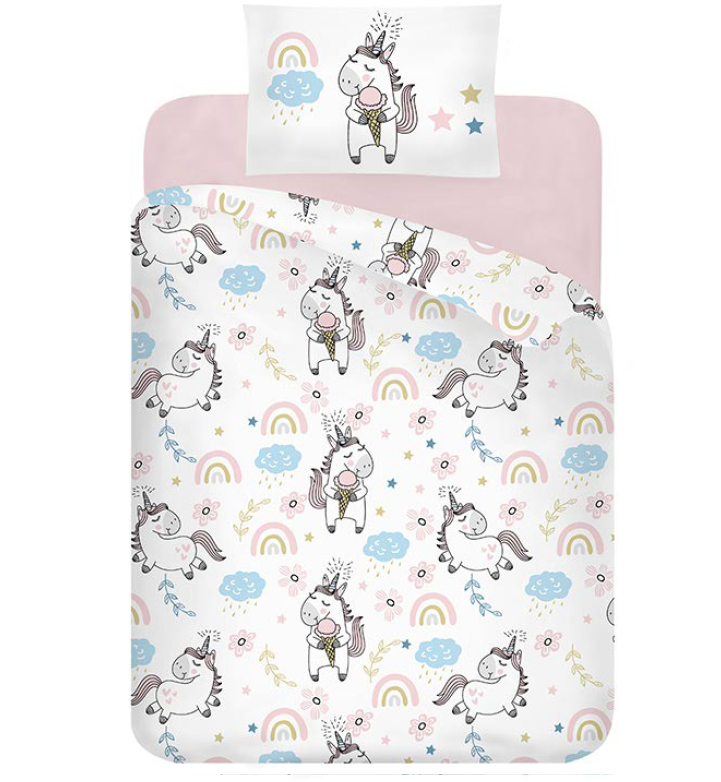 Kinderbettwäsche Set  "Einhörner" Bettwäsche: 100x135cm + Kopfkissen: 60x40cm